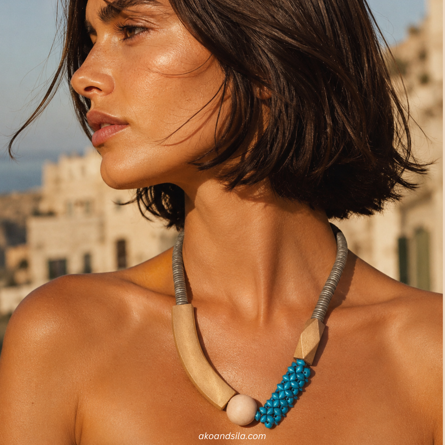 Mustard Teal Statement Necklace - Image 3