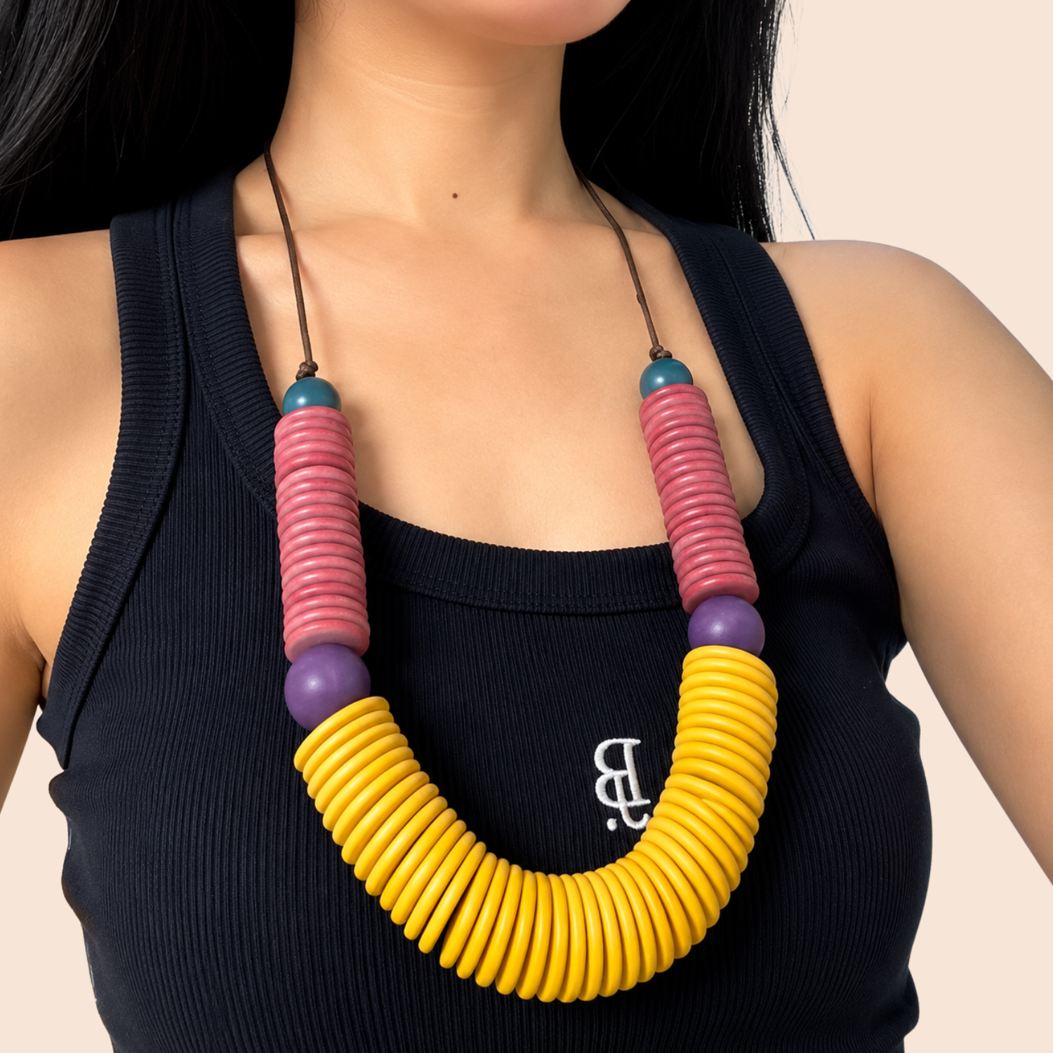 Pink Mustard Disc Necklace - Image 4