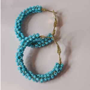 Light Blue Beaded Hoop Earrings