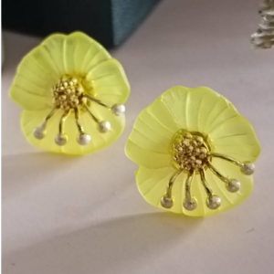 Yellow Flower Pearl Stud Earrings