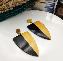 Black Mustard Wood Shield Earrings