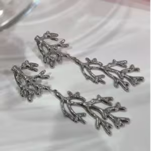 Silver Leaf Branch Drop Earrings
