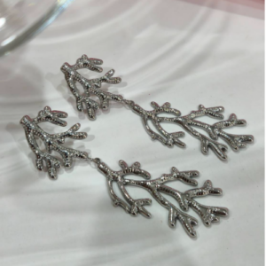 Silver Leaf Branch Drop Earrings