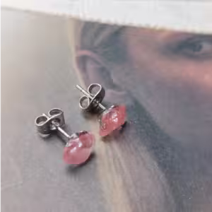 Pink Heart Stone Stud Earrings