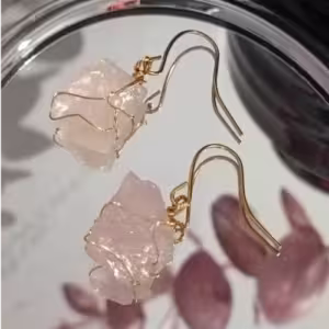Pink Raw Stone Drop Earrings