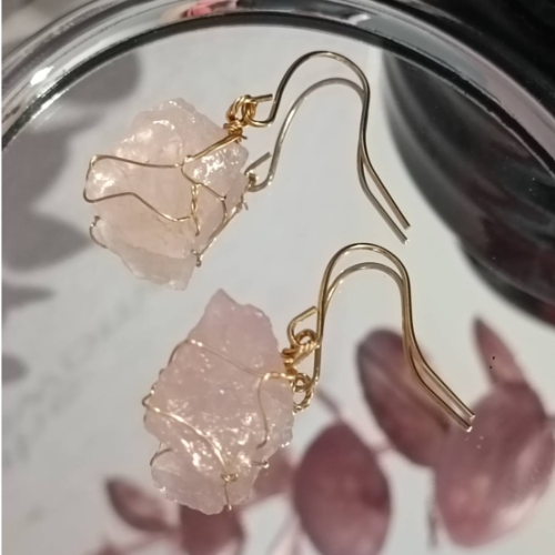 Pink Raw Stone Drop Earrings