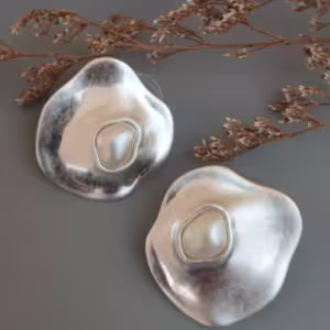 Silver Pearl Organic Stud Earrings