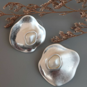 Silver Pearl Organic Stud Earrings