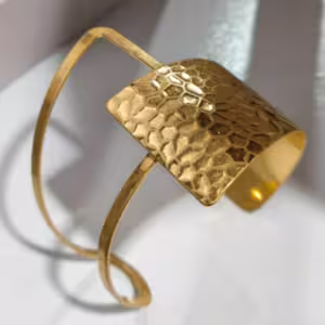 Gold Textured Panel Open Cuff Bracelet