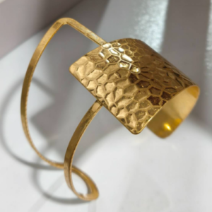 Gold Textured Panel Open Cuff Bracelet