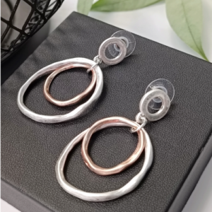 Rose Gold Silver Double Oval Earrings