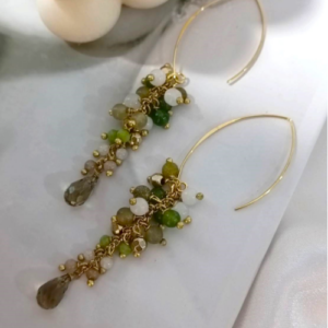 Green Cluster Drop Earrings