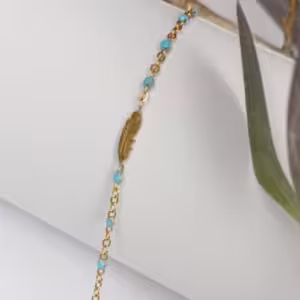 Aqua Beaded Leaf Charm Bracelet