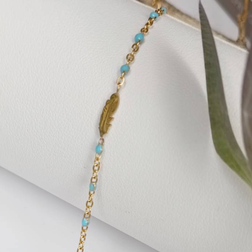 Aqua Beaded Leaf Charm Bracelet