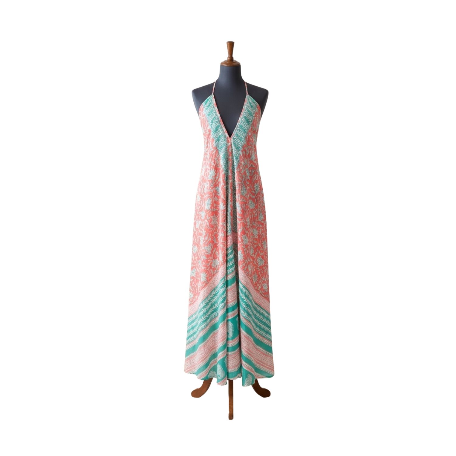 Coral Aqua Floral Print Free Size Dress - Image 3