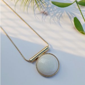 Gold Round White Stone Necklace