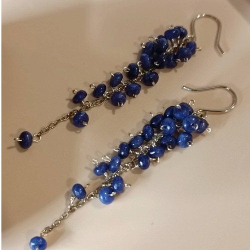 Deep Blue Crystal Tassel Earrings