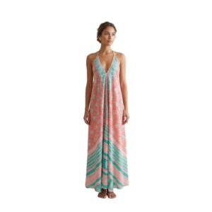 Coral Aqua Floral Print Free Size Dress