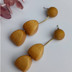 Mustard Triple Drop Wood Earrings