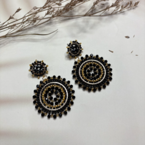 Black Gold Round Beaded Earrings