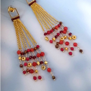 Gold Red Tassel Earrings