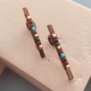 Dark Green Multicolor Beaded Bar Stud Earrings