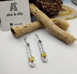 Silver Mixed Metal Bar Drop Earrings