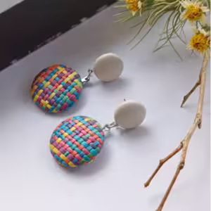 Multicolor Woven Disc Earrings