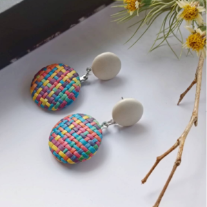 Multicolor Woven Disc Earrings