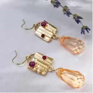 Peach Crystal Drop Earrings