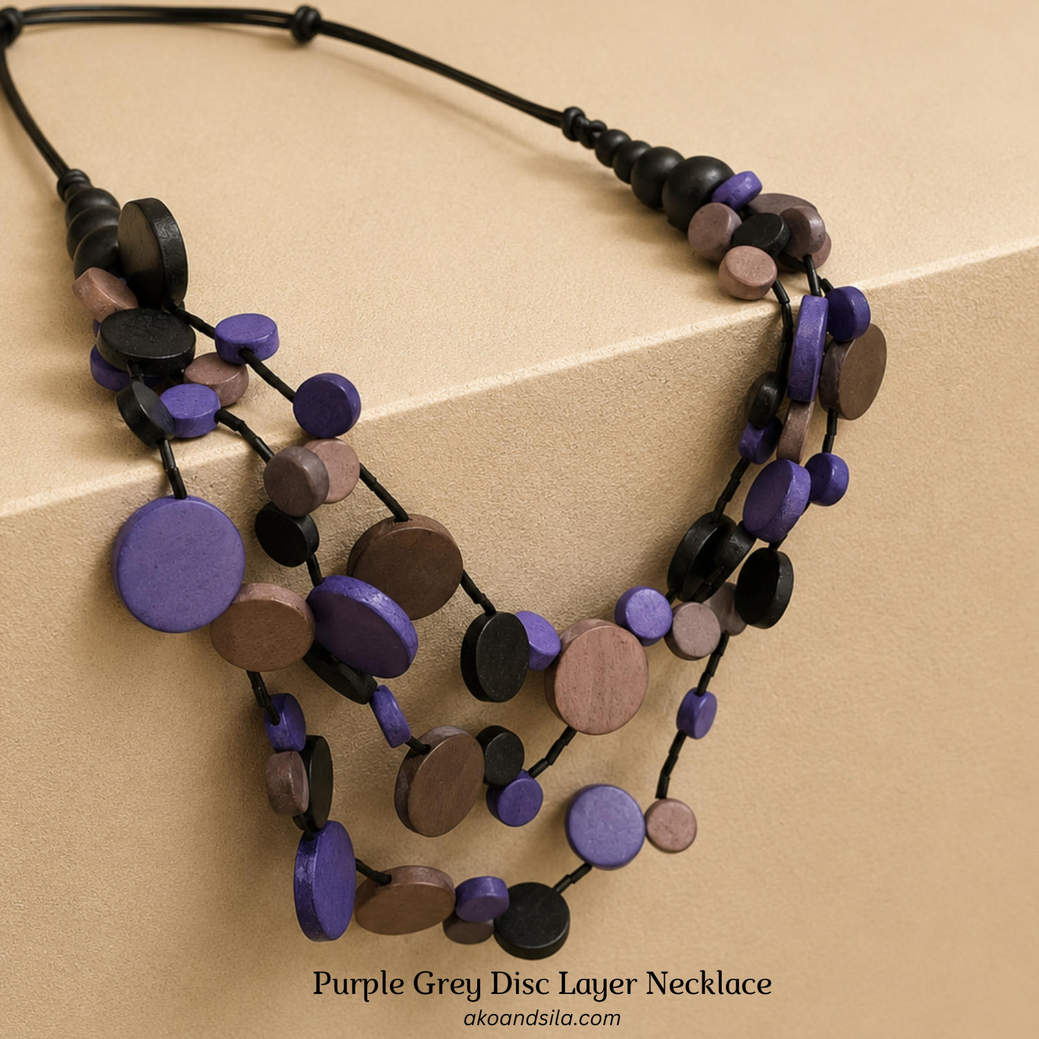 Purple Grey Disc Layer Necklace - Image 3