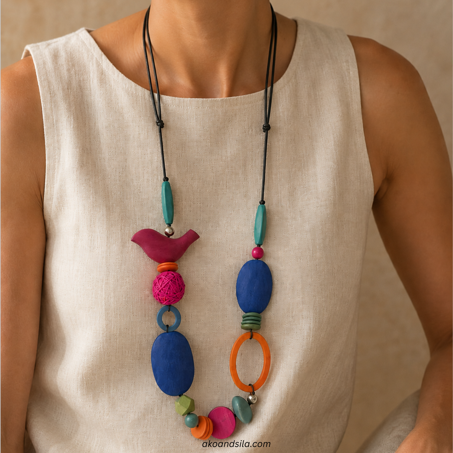 Color Pop Bead Wood Necklace - Image 4