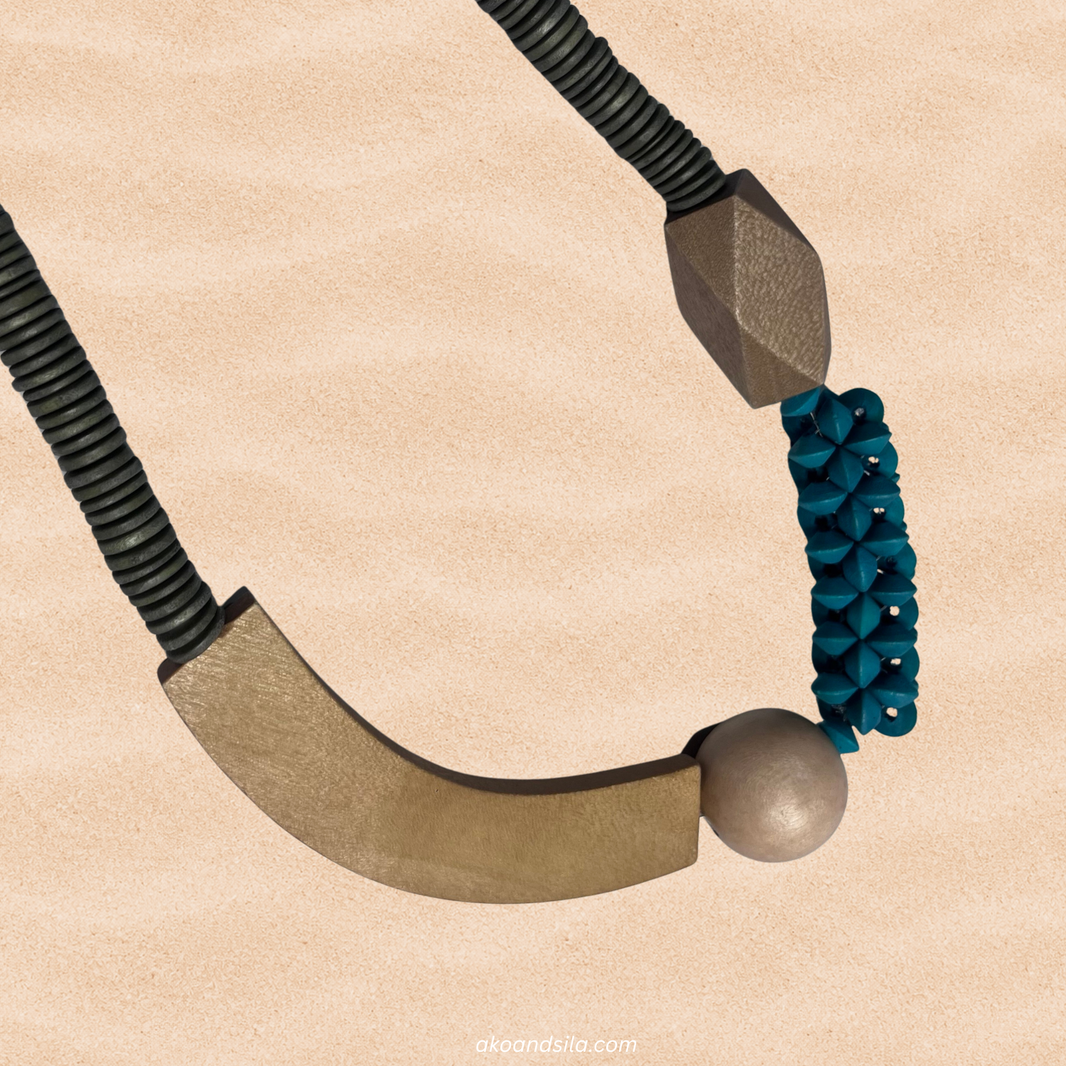 Mustard Teal Statement Necklace - Image 4
