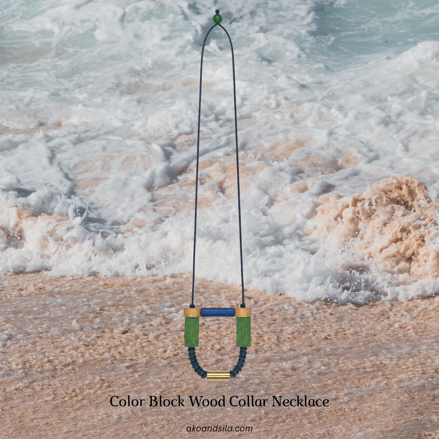 Color Block Wood Collar Necklace - Image 4
