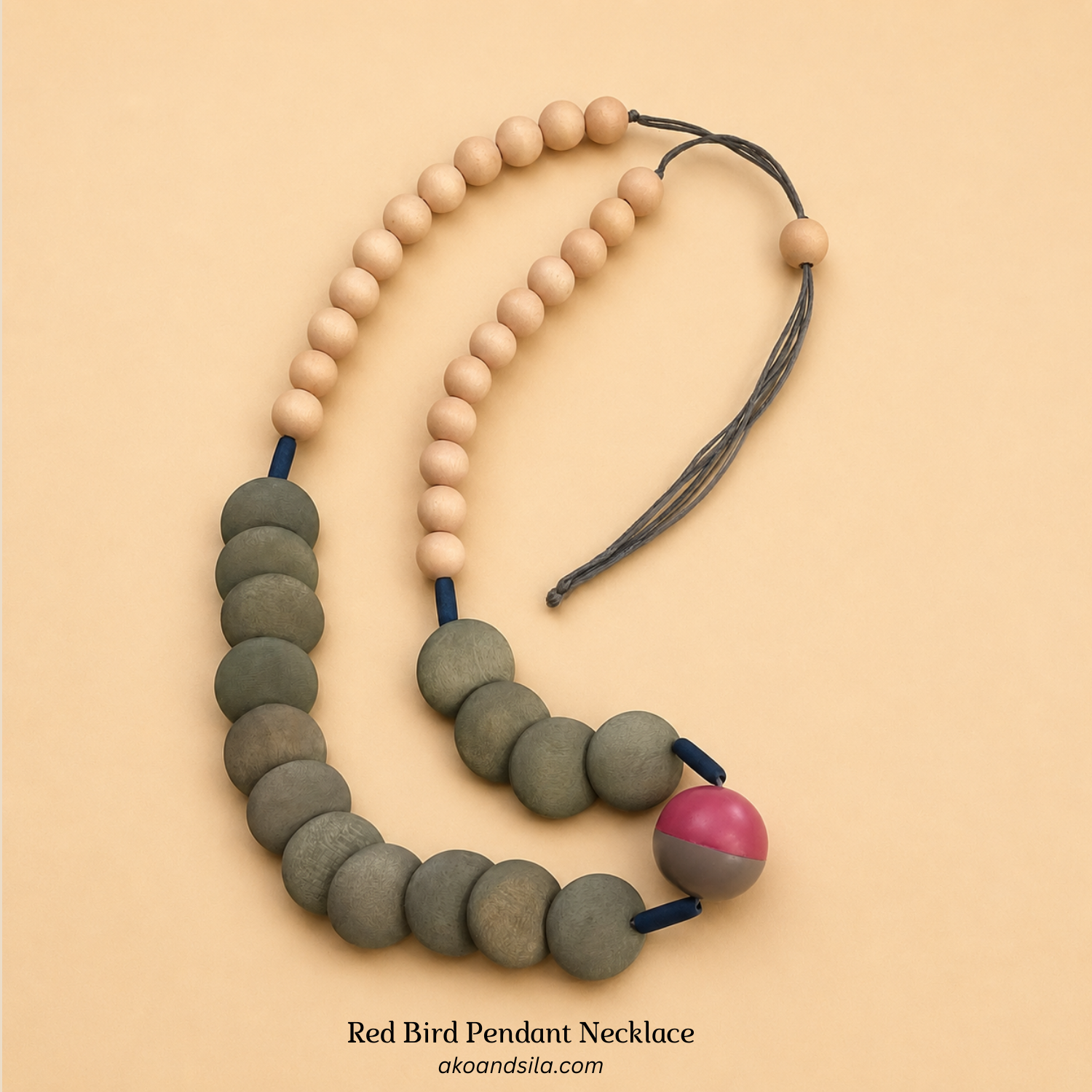 Olive Pink Wood Bead Necklace - Image 4