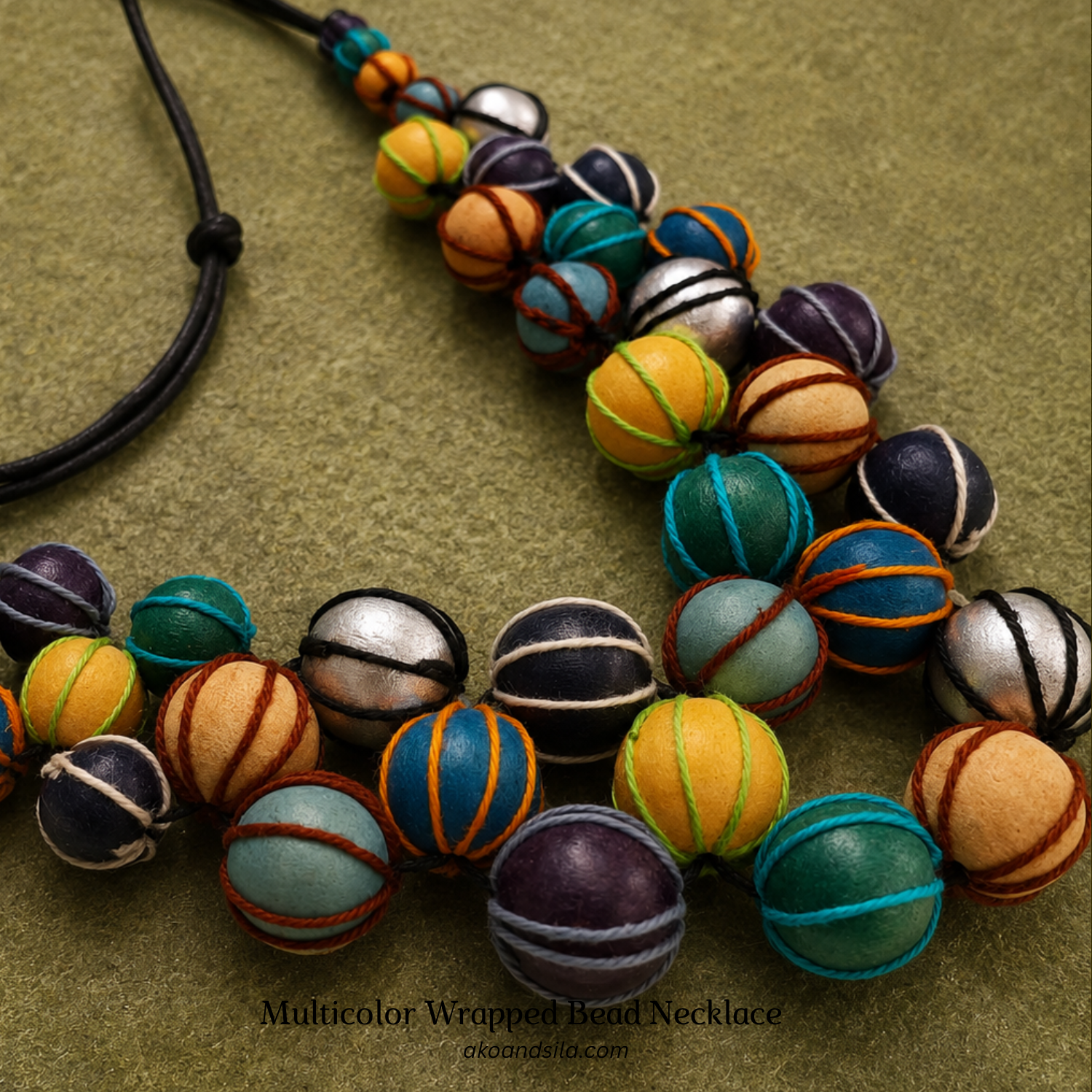 Multicolor Wrapped Bead Necklace - Image 3