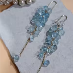 Sky Blue Crystal Tassel Earrings