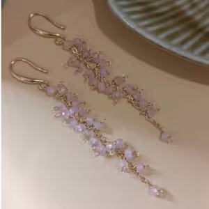 Light Pink Crystal Tassel Earrings