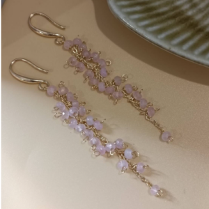 Light Pink Crystal Tassel Earrings