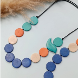 Blue Leaf Wood Necklace