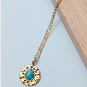 Turquoise Stone Medallion Necklace
