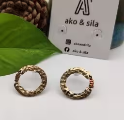 Gold Textured Circle Stud Earrings