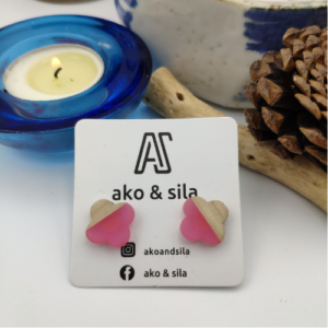 Pink White Geometric Wood Earrings