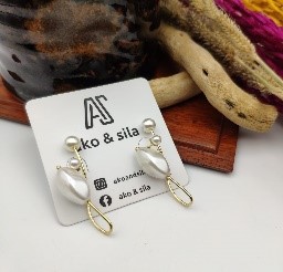 White Pearl Link Drop Earrings