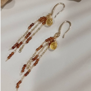 Citrine Beaded Tassel Earrings