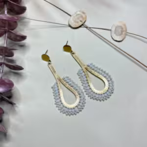 White Teardrop Beaded Earrings