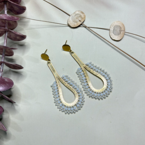 White Teardrop Beaded Earrings