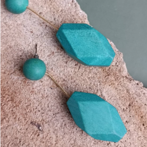 Teal Faceted Wood Earrings