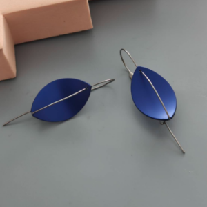Deep Blue Oval Leaf Earrings