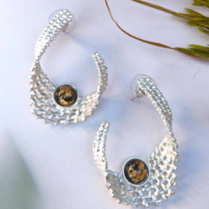 Silver Woven Crescent Earrings